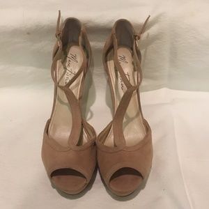 Marc Fisher Nude Suede Platform Sandal Heels
